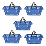 Kit 5 Cesta Plástica De Supermercado 13 Litros Colorida Cor Azul