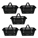 Kit 5 Cesta Plástica De Supermercado 13 Litros Colorida Cor Preto