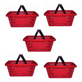Kit 5 Cesta Plástica De Supermercado 13 Litros Colorida Cor Vermelho