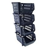 Kit 5 Cesto Caixa Bin Empilhavel Expositor Organizador Estoque Loja Plastico Preto 13x25cm