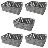 Kit 5 Cestos Multiuso Organizador Empilhável Gaveta 19x14x6 Cor-Cinza