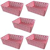 Kit 5 Cestos Multiuso Organizador Empilhável Gaveta 19x14x6 Cor-Rosa