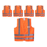 Kit 5 Colete Refletivo Segurança Faixa C  Bolso Laranja Neon