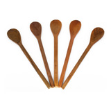Kit 5 Colheres De Pau Em Madeira Maciça 25cm Para Cozinha