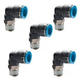 Kit 5 Conexão Pneumática Pu Cotovelo 90 Macho 8mm X 1 8
