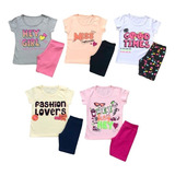 Kit 5 Conjunto Infantil Tam 4 6 8 Shorts E Blusa Para Menina