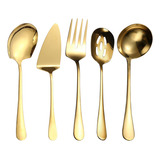 Kit 5 Conjunto Talheres De Servir Jogo De Talheres Aço Inox
