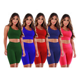 Kit 5 Conjuntos Fitness Bermuda Top Roupas Feminina Academia