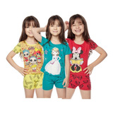 Kit 5 Conjuntos Pijama Meninas Curto