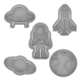 Kit 5 Cortador Marcador Astronauta Foguete Lua Pasta Cookie