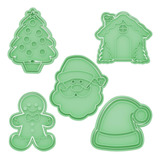 Kit 5 Cortador Marcador Cookie Natal Papai Noel Presente 5cm