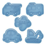 Kit 5 Cortador Marcador Veiculos Carro Transporte Cookie