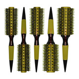 Kit 5 Escovas Cabelo Cerdas Javali Profissionais Cerda Mista Cor Amarelo