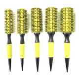 Kit 5 Escovas Profissionais Cabelo Cerdas Javali Amarelo