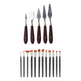 Kit 5 Espátulas 12 Pincel Pintura Mdf Mad Aquar Tela Quadro