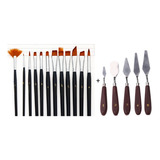 Kit 5 Espátulas 12 Pincel Pintura Mdf Mad Aquar Tela Quadro