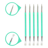 Kit 5 Espátulas Slim Bastão Mista Unha Inox Verde Silicone