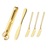 Kit 5 Faca Espátula Manteiga Patê Pegador Aço Inox Ouro