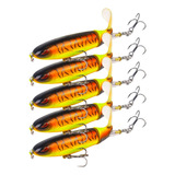 Kit 5 Iscas Artificiais Hélice Whopper Popper Superfície Top Cor Laranja preto