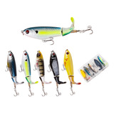 Kit 5 Iscas Artificiais Hélice Whopper Popper Top Estojo