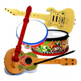 Kit 5 Itens Violão Pandeiro Flauta Tambor Brinquedo Infantil