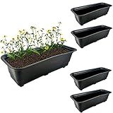 Kit 5 Jardineiras Vasos Retangular 39cm Planta Flor Plástica Jardim Preto AMZ