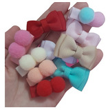 Kit 5 Lacinhos Cabelo Bebê 5 Presilhas Com Pompom