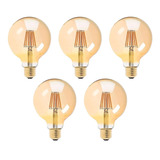 Kit 5 Lâmpada Retro Vintage Âmbar Filamento Led G80 E27