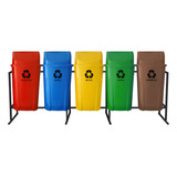 Kit 5 Lixeira 60 Litros Lar Coleta Seletiva Com Suporte