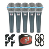 Kit 5 Microfones Dinâmicos Arcano Osme-8 Kit Com Fio P10 Sj