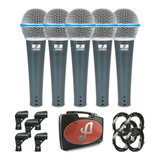 Kit 5 Microfones Dinâmicos Arcano Osme-8 Kit Com Fio Xlr Sj