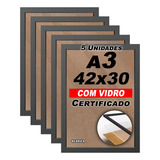 Kit 5 Moldura A3 Certificado Diploma Quadro Foto C Vidro