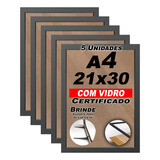 Kit 5 Moldura A4 Certificado Diploma Quadro Foto C Vidro