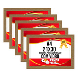 Kit 5 Molduras A4 21x30 Porta Certificado Diploma Foto Vidro Cor Freijó Liso