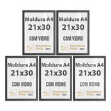 Kit 5 Molduras A4 21x30 Vidro P Certificados Diplomas Preto