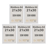 Kit 5 Molduras Quadros A4 21x30 S Vidro Poster Fotos Branco