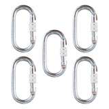 Kit 5 Mosquetao Aço Oval Rosca 25kn Trava Dupla Escalada Nbr