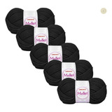 Kit 5 Novelo Lã Círculo Fio Mollet 100g 200m Preto
