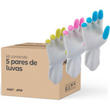 Kit 5 Par Luva Para Limpeza Antialérgica Reforçada Colorida