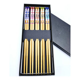 Kit 5 Pares Hashi Palitinho Reutilizável Com Caixa Gato Cor Colorido Gato Da Sorte