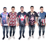 Kit 5 Pç Camisas Long Line Masculina Oversize Swag Floral