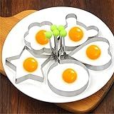 KIT 5 Pcs Forma Aço Inox Molde Fritar Ovos Omelete Tapioca Hamburguer Mickey Amor Flor De Ameixa Estrelas Redondo