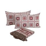 Kit 5 Pçs Xale Sofá E Almofadas Cheias Marrocos Jacquard 1-35x1-35m Franja -Vermelho-