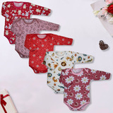 Kit 5 Peças Body Bebe M longa Estampado 100 Algodão Menina