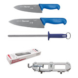 Kit 5 Peças Faca Chaira Pedra Suporte Profissional