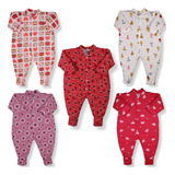 Kit 5 Peças Macacão Malha Bebe Estampado 100 Algodão Menina