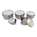 Kit 5 Pecas Pote Hermético Aço Inox Nerone Green Vault