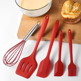 Kit 5 Peças Utensílios Silicone Colher Espátula Pincel