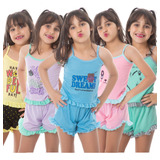 Kit 5 Pijama Infantil Baby Doll Estampado Short Doll Malha