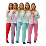 Kit 5 Pijama Longo Amamentação Feminino Aberto Botão Inverno